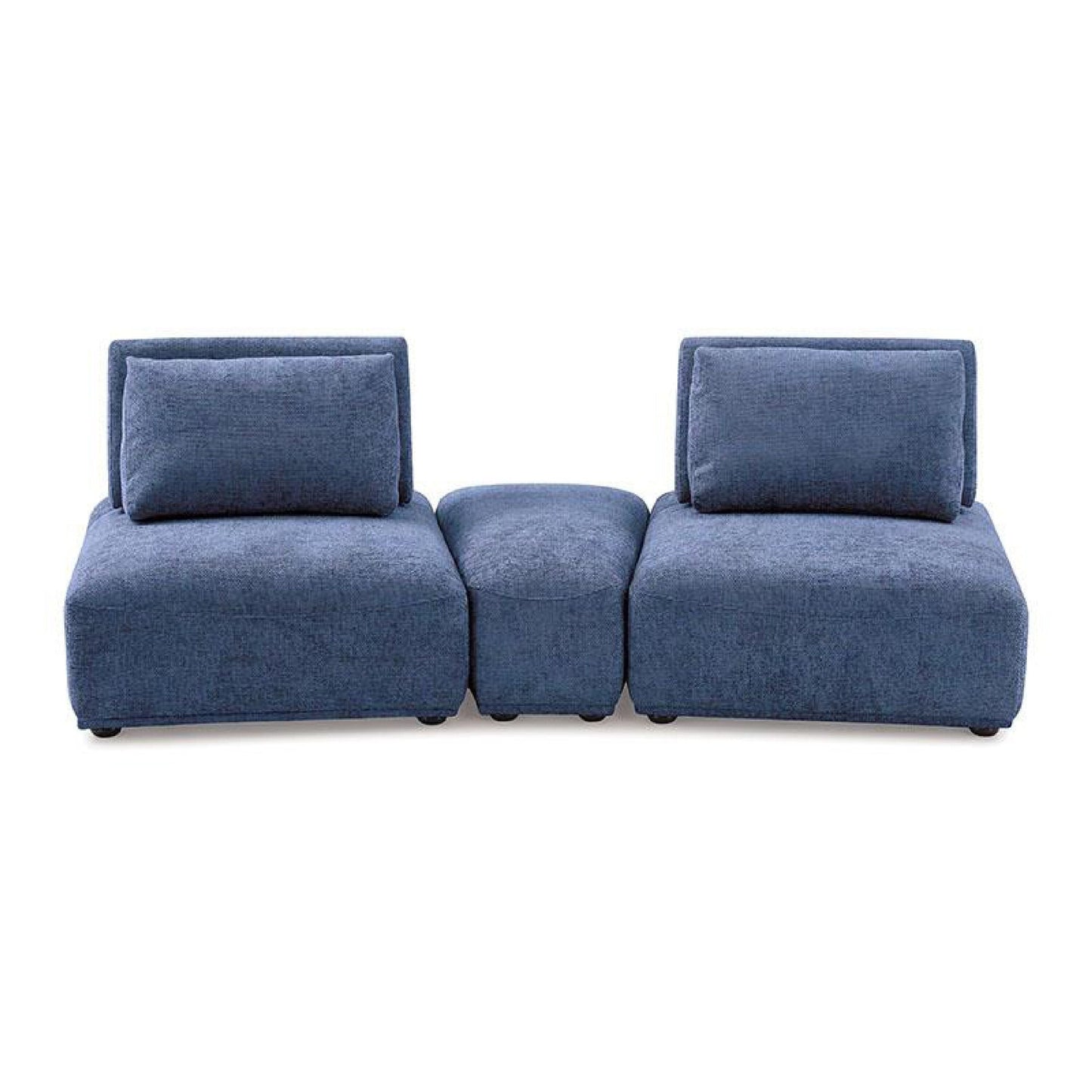 Canapé modulable incurvé 2 places Stavan, chenille bleue, dossiers réglables