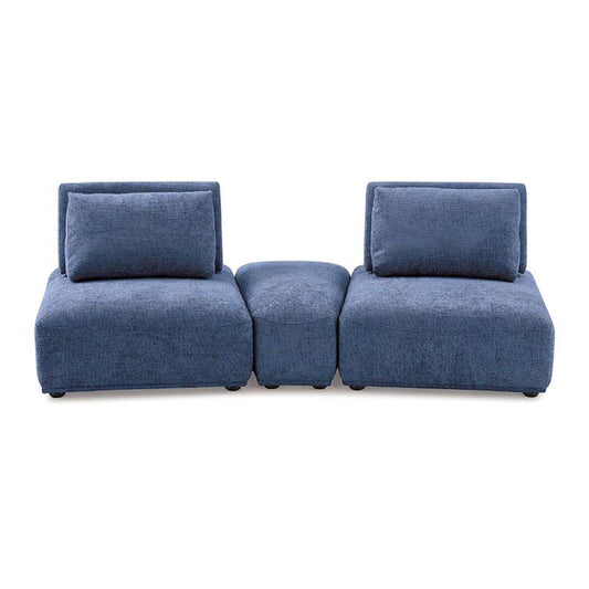 Canapé modulable incurvé 2 places Stavan, chenille bleue, dossiers réglables