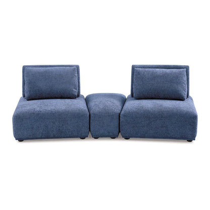 Canapé modulable incurvé 2 places Stavan, chenille bleue, dossiers réglables