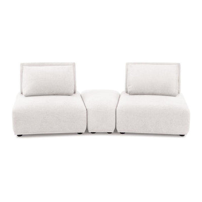 Canapé modulable incurvé 2 places Stavan, boucle blanche, profondeur d'assise réglable