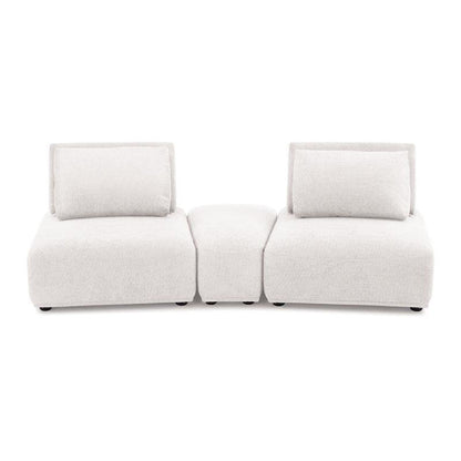 Canapé modulable incurvé 2 places Stavan, boucle blanche, profondeur d'assise réglable