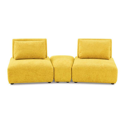 Canapé modulable incurvé 2 places Stavan, chenille jaune, dossier réglable