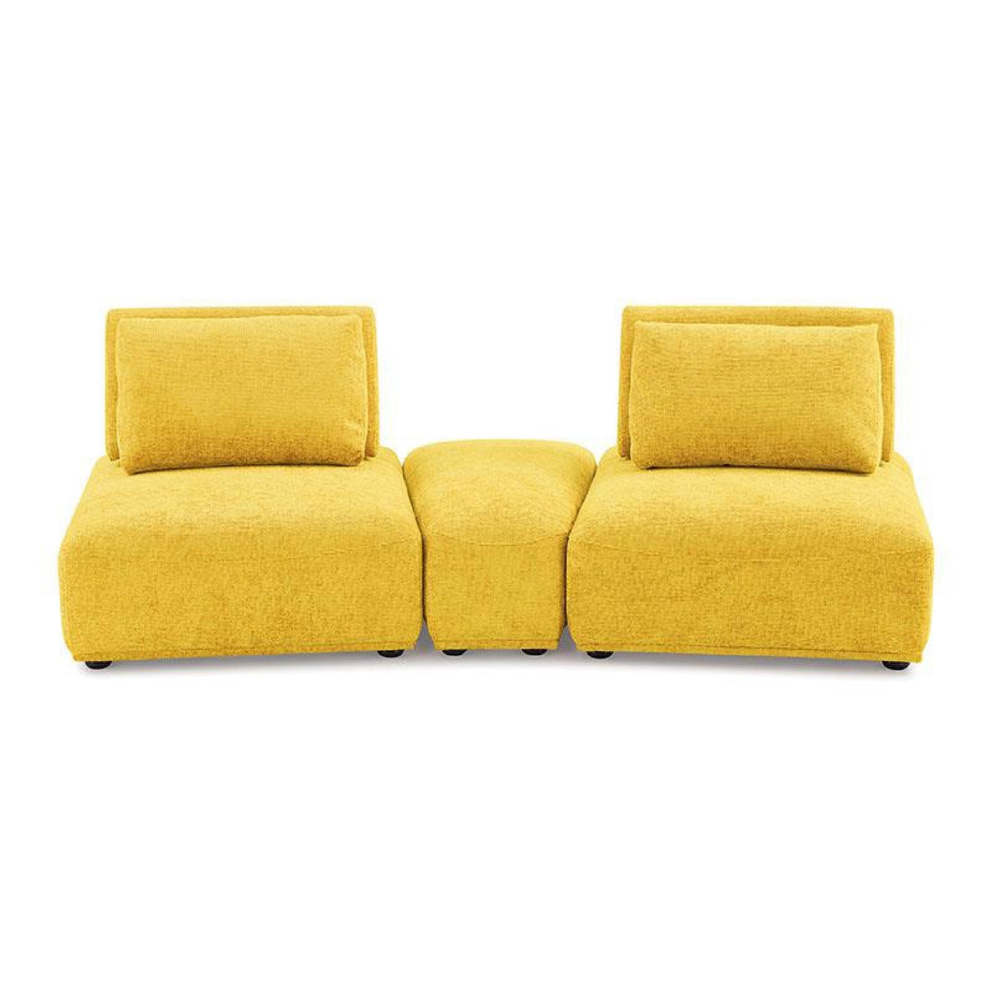 Canapé modulable incurvé 2 places Stavan, chenille jaune, dossier réglable