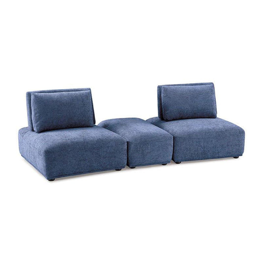 Canapé modulable incurvé 2 places Stavan, ottoman, dossiers réglables bleus