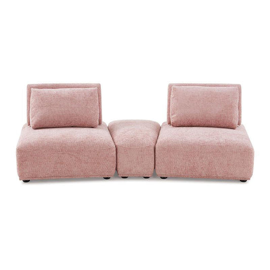 Canapé modulable incurvé 2 places Stavan, boucle rose, dossier réglable