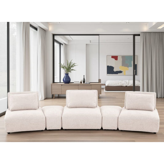 Canapé modulaire incurvé 3 places Stavan, dossiers réglables en boucle marron clair