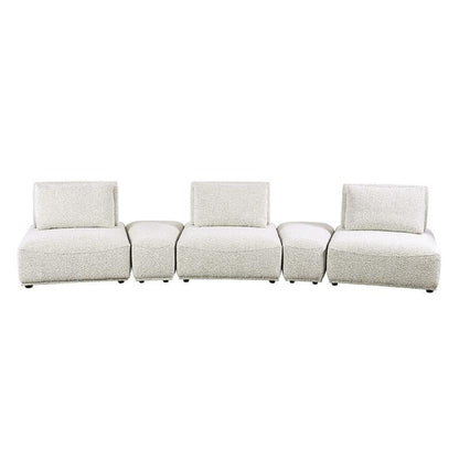 Canapé modulable incurvé 3 places Stavan, gris Boucle, profondeur d'assise réglable