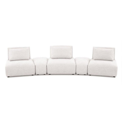 Canapé modulable incurvé 3 places Stavan, boucle blanche, dossiers réglables